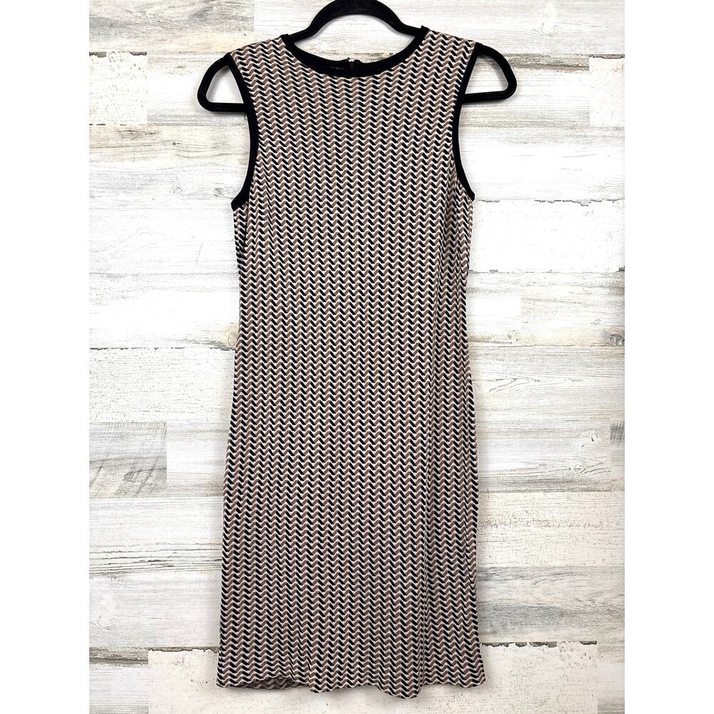 St. John Collection By Marie Gray Knit Midi Dress Womens 2 Tan Black Designer